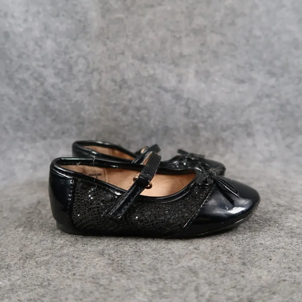 Smart Fit Shoes Toddler Baby 6 Mary Jane Ballet Flats Black Patent Bow Girls